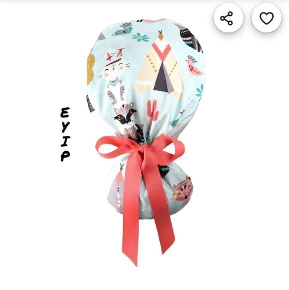 3 Surgical Scrub Caps With Ponytail Tie - Picture 9 of 9